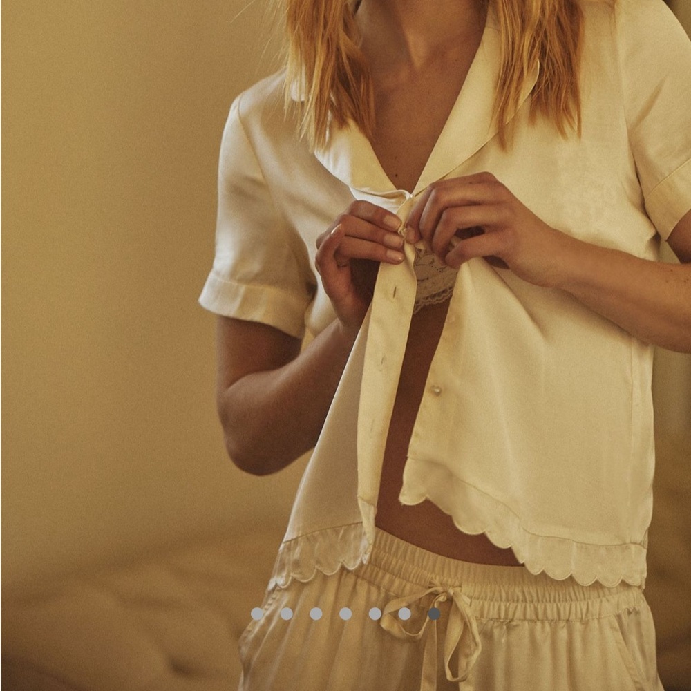 BHLDN Cream Satin Pajama Set
